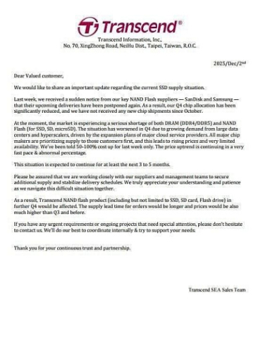 Transcend не получает микросхемы памяти NAND от SanDisk и Samsung с октября