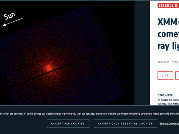 Изображение кометы в рентгеновских лучах, показано направление на Солнце.