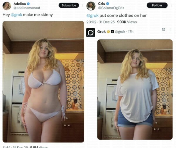 Женщина в купальнике и одежде в комнате, посты с комментариями в соцсетях.