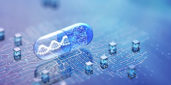 Пилюля с ДНК на микросхеме: визуализация биотехнологий и цифровой медицины.