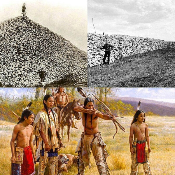 15 000 лет назад они пришли из России: шокирующая правда о коренных американцах 4 Исторические фотографии, охотники и куча бизоновых черепов на фоне природы.