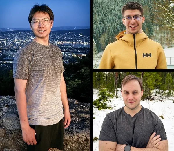 Коллаж из трех мужчин на открытом воздухе, фоны — город и природа.