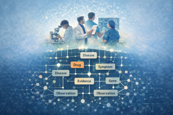 Медицинские исследования: врачи и схема взаимосвязей болезней и лечения.