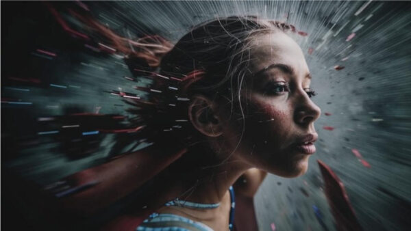 Быстрое движение и размытый фон, символизирующие скорость и энергию.