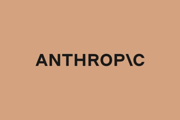 Логотип Anthropic на светло-коричневом фоне, черные буквы бизнес-бренда.