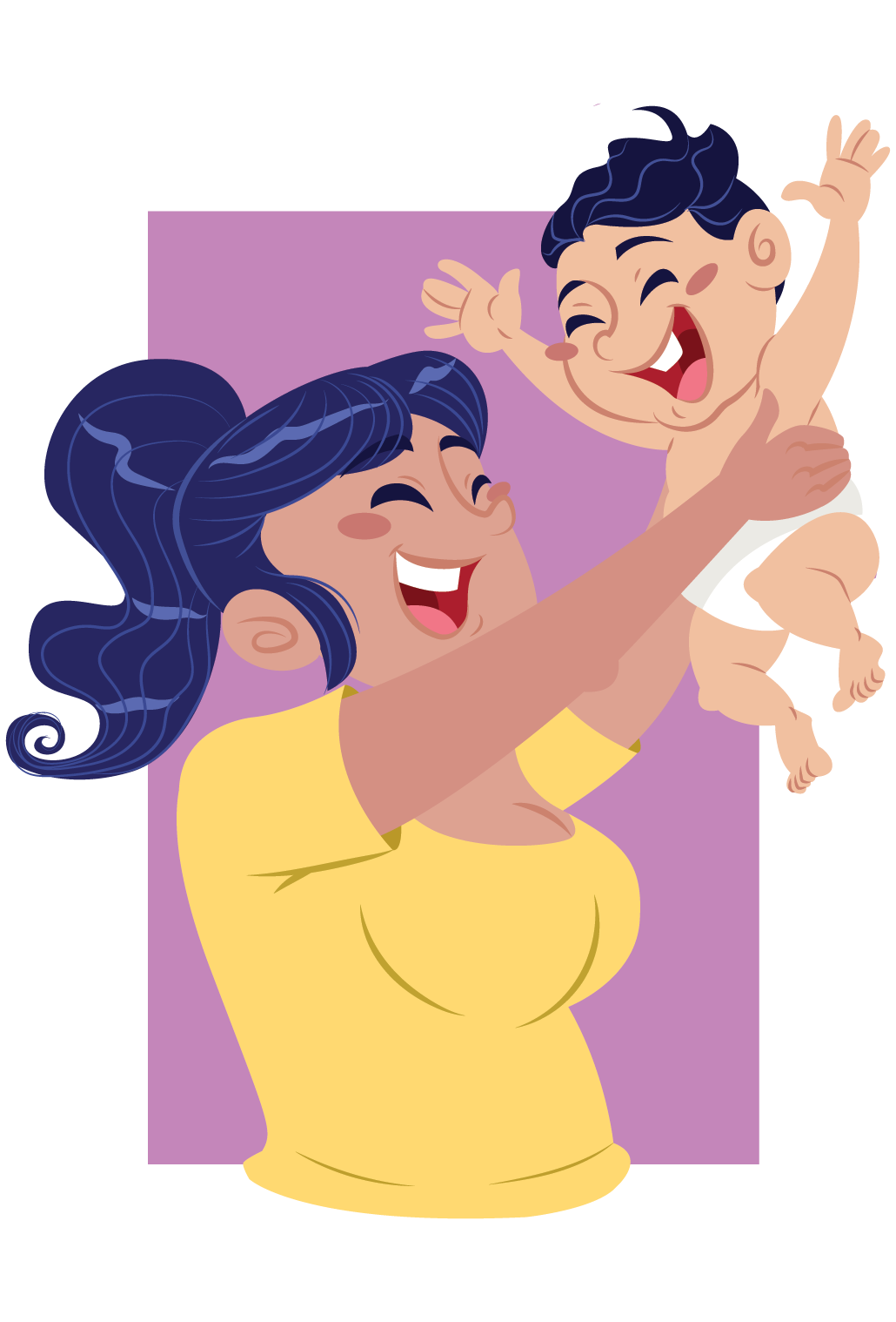 иллюстрация счастливой мамы, держащей на руках счастливого малыша