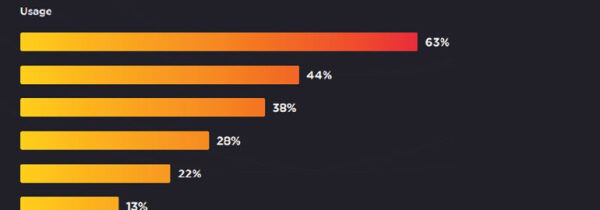 Горизонтальная столбчатая диаграмма: использование от 63% до 13%.