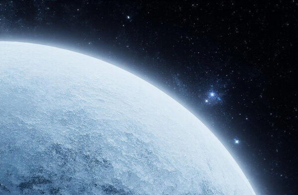 Ученые выяснили толщину ледяной оболочки Европы 2 Ледяная планета на фоне звездного космоса.