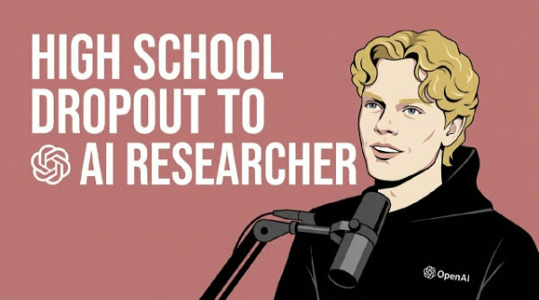 Иллюстрация мужчины в черном худи у микрофона с текстом о карьере в сфере ИИ.