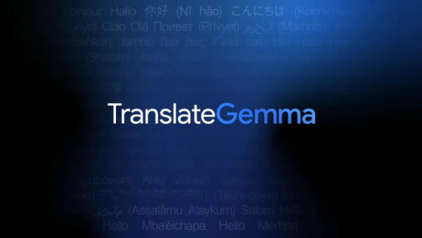 TranslateGemma: Текст приветствий на разных языках на темном фоне.