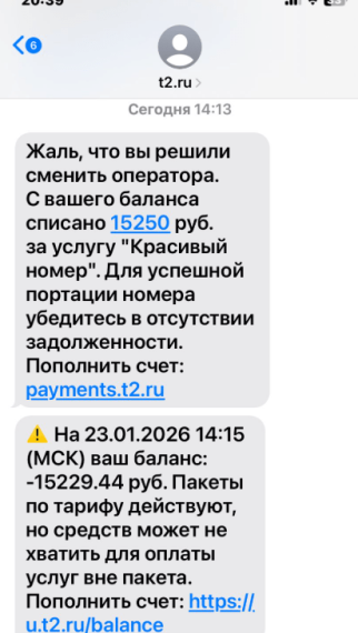 Смс-уведомление от оператора о балансе и списании за услугу "Красивый номер".