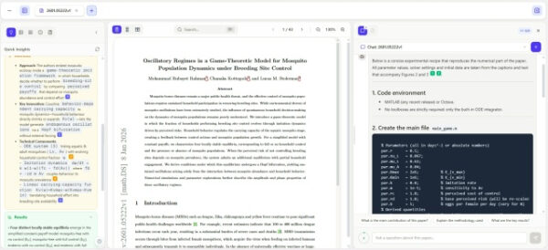 Три вкладки с научной статьёй и обсуждением кода, показаны графики и текст.