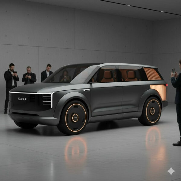 Сегодня 31 декабря 2025 года — идеальный момент, чтобы подвести итоги этого безумного года 4 Концепт-кар "Kanji" в выставочном зале, окружают люди с телефонами.