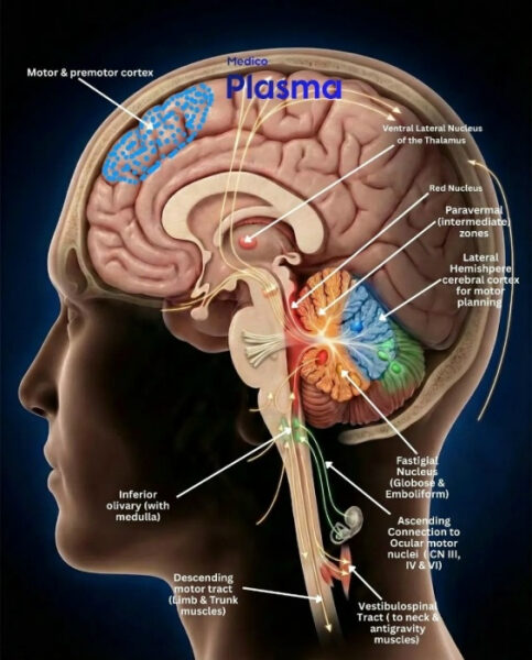 Изображение анатомии мозга с обозначениями различных областей и функций.