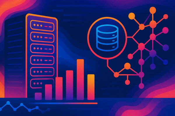 Цифровая графика с сервером, графиками и сетевой связью, отражающая концепцию данных.