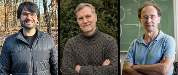 Три фотографии, расположенные рядом: мужчина в синей рубашке, мужчина в коричневом свитере и мужчина, стоящий в лесу.