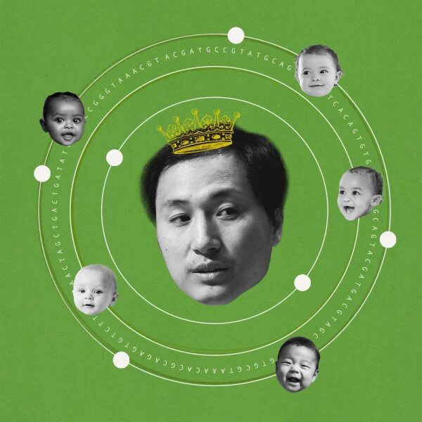 Коллаж из ДНК-кода Хэ Цзянькуя и младенцев