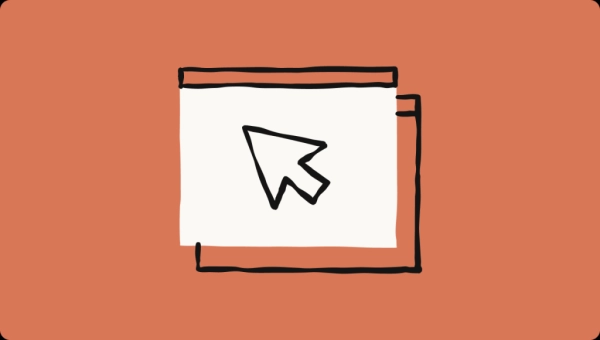 Иконка курсора над окном браузера на оранжевом фоне.