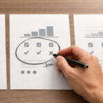 Человек анализирует диаграммы на бумаге, рядом лежит планшет.