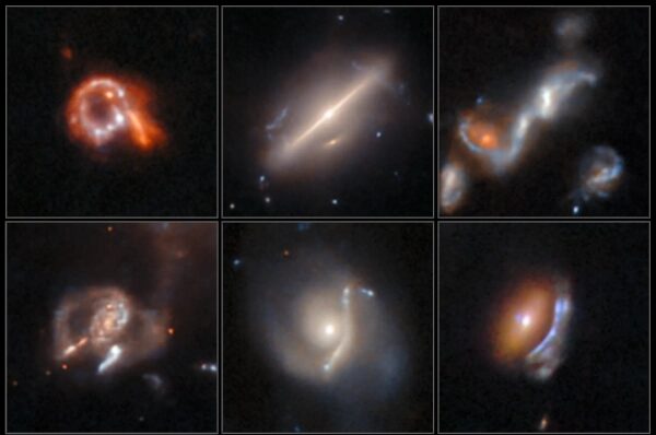 Коллаж из шести изображений галактик, снятых телескопом Джеймса Уэбба.