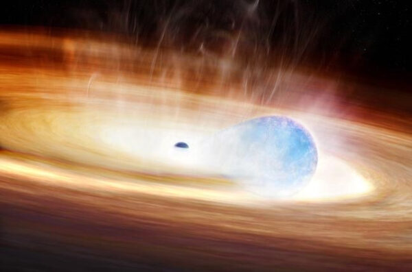 Уникальная энциклопедия: черная дыра с аккреционным диском в космосе, художественная интерпретация.
