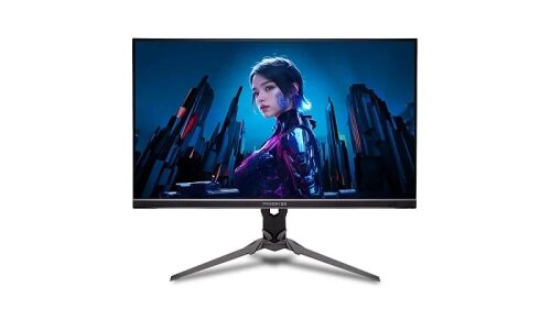 Игровой монитор Acer Predator, киберпанк фон, технологичная атмосфера.