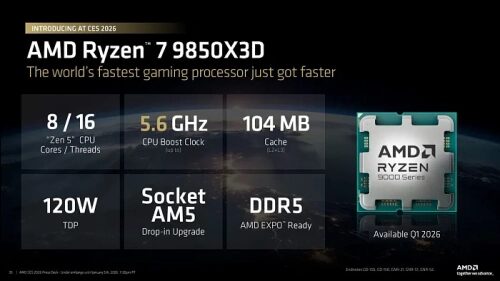 AMD Ryzen 7 9850X3D: характеристики процессора, 8 ядер, 5.6 ГГц, сокет AM5, DDR5.