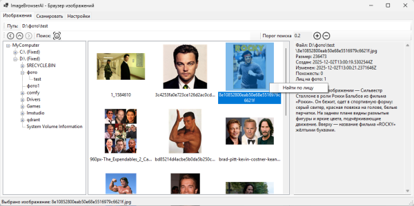 Найти по лицу. А еще около слова "Поиск" есть значок для поиска по лицу с произвольного файла. Найти по лицу. А еще около слова "Поиск" есть значок для поиска по лицу с произвольного файла.