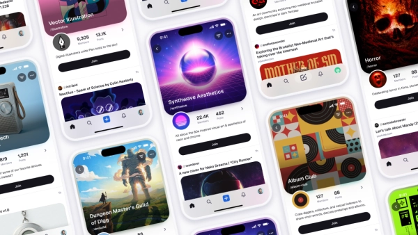 Мобильные интерфейсы с современными дизайнами приложений и яркими визуалами на экране смартфонов.