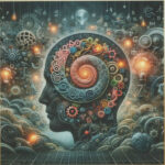 Абстрактное изображение человеческого профиля, заполненного шестернями и символами.