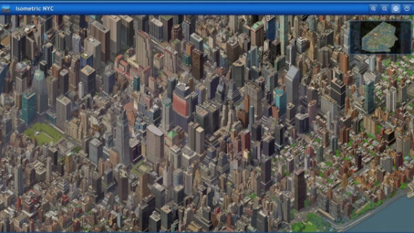 Инженер Google DeepMind Энди Коенен превратил реальный Нью-Йорк в цифровую диораму, напоминающую градостроительные симуляторы девяностых 3 Изометрическая карта Нью-Йорка с плотной застройкой и высотными зданиями.
