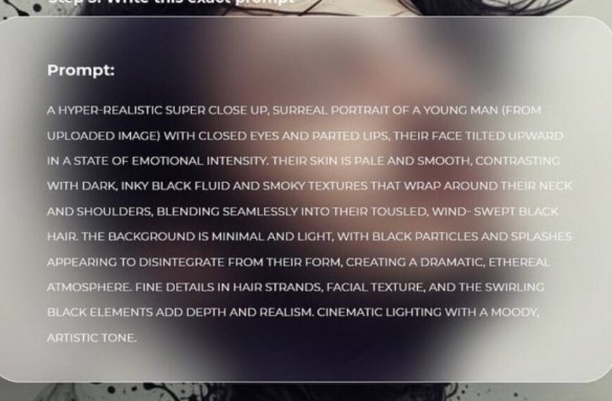 Сюрреалистичный портрет с закрытыми глазами и черными дымчатыми текстурами на светлом фоне.