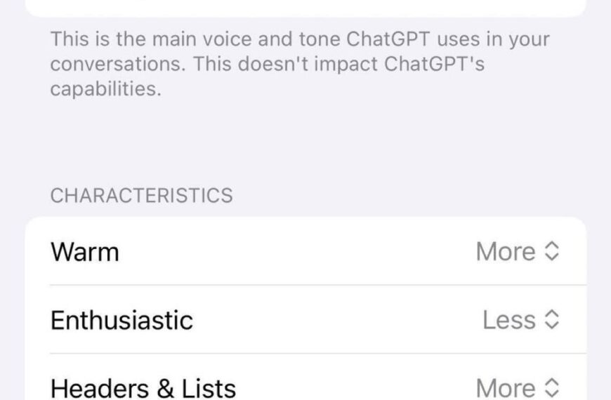 Настройки персонализации ChatGPT, выбор стиля и характеристик общения.