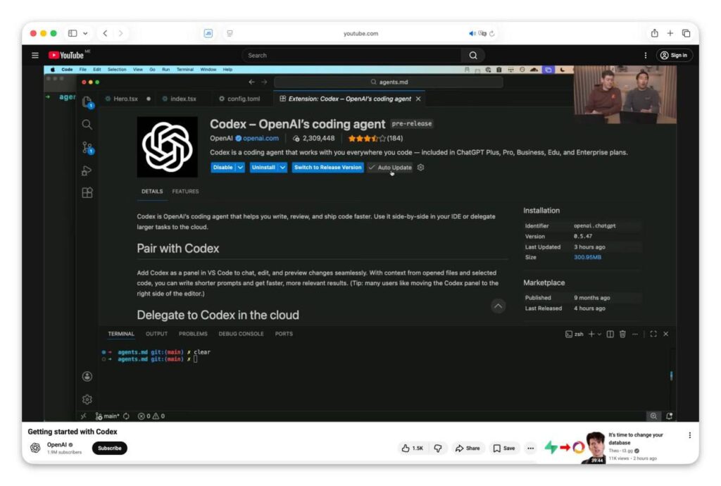 OpenAI выпустили большой гайд по работе с Codex — подробно... 1 Интерфейс Codex от OpenAI в Visual Studio Code для программирования.