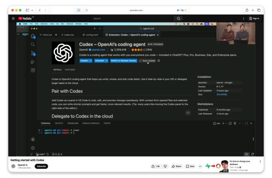 Интерфейс Codex от OpenAI в Visual Studio Code для программирования.
