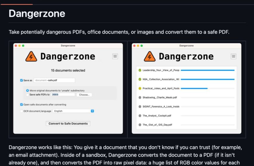 Интерфейс программы Dangerzone для конвертации файлов в безопасные PDF.