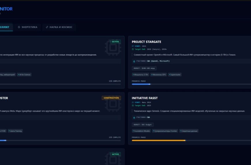 Мониторинг глобальных технологий: проекты ИИ, энергетика и космос, ноябрь 2025.