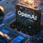 Кибернетика, чип с логотипом OpenAI на фоне процессора и робота.