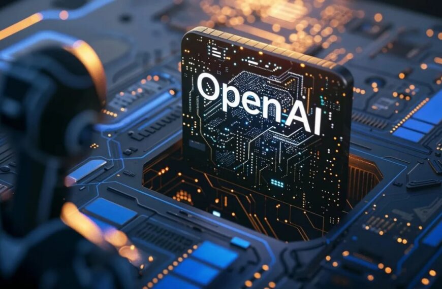 Кибернетика, чип с логотипом OpenAI на фоне процессора и робота.