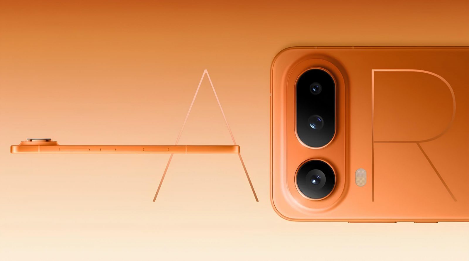 Флагман Honor Magic8 Pro Air с батареей 5 500 мАч 2 Оранжевый смартфон с двойной камерой крупным планом на оранжевом фоне.