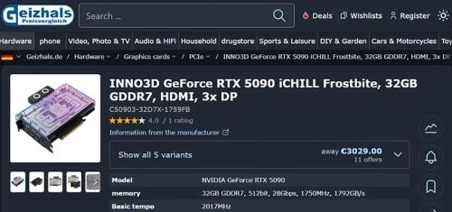 GeForce RTX 5090 исчезает из магазинов: самая доступная модель продаётся за &euro;3000