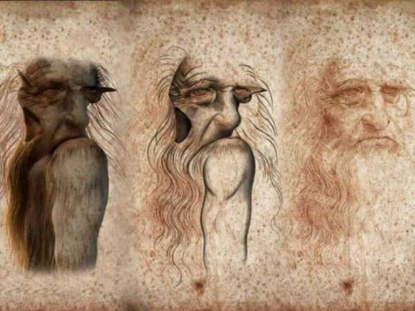 Три абстрактных портрета старцев с бородой, выполненные в художественном стиле.