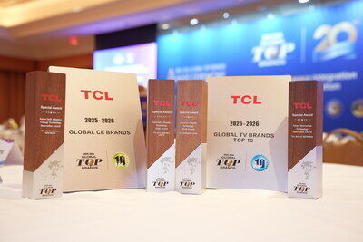 Трофеи TCL 2023–2026 за место в ТОП-10 мировых брендов электроники и телевизоров.