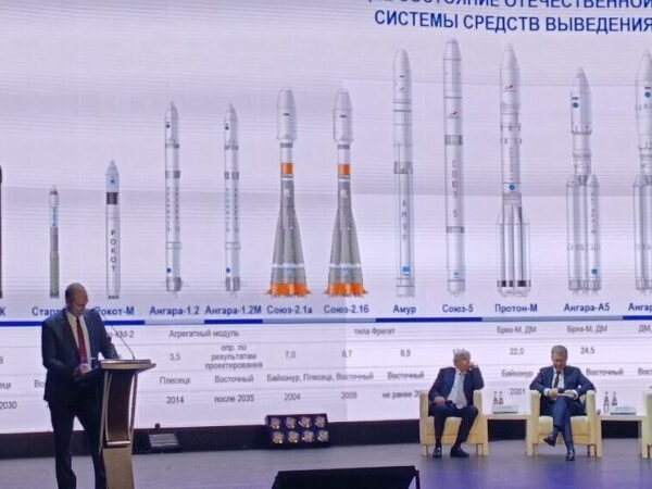 Презентация ракет-носителей России с графиком характеристик на конференции.