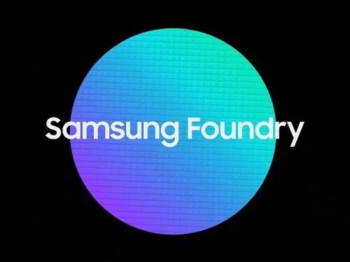 Изображение логотипа Samsung Foundry на градиентном круге.