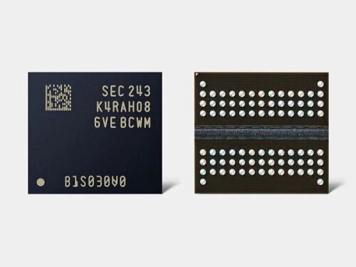 Полупроводниковая память, микросхема LPDDR5 изображение, вид спереди и сзади.