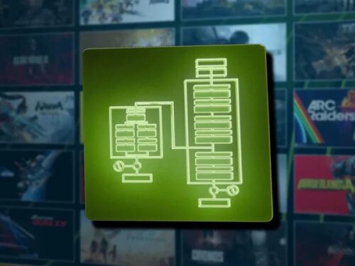 Схема промышленных процессов на зеленом фоне, наложенная на сетку слайдов видео игр.