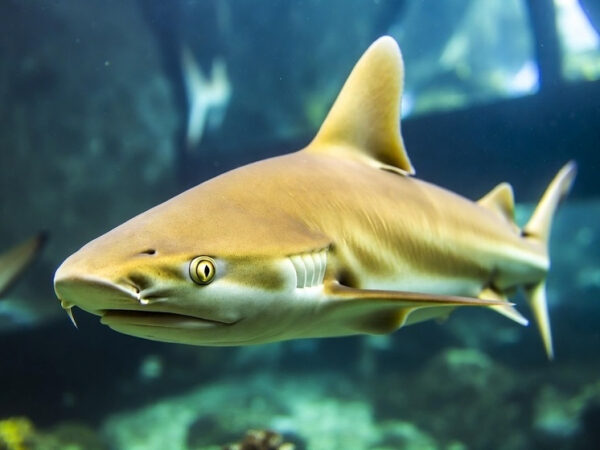 Акула крупным планом в аквариуме, морская жизнь, природа, животные.