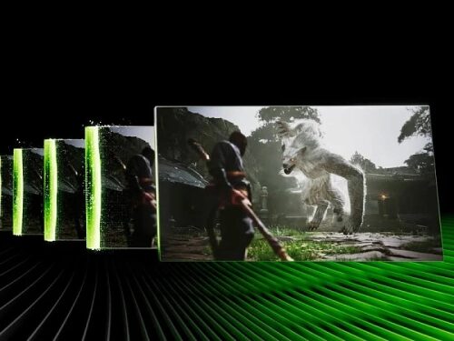 Игра: Самурай сражается с гигантским волком, сцена на фоне деревни.