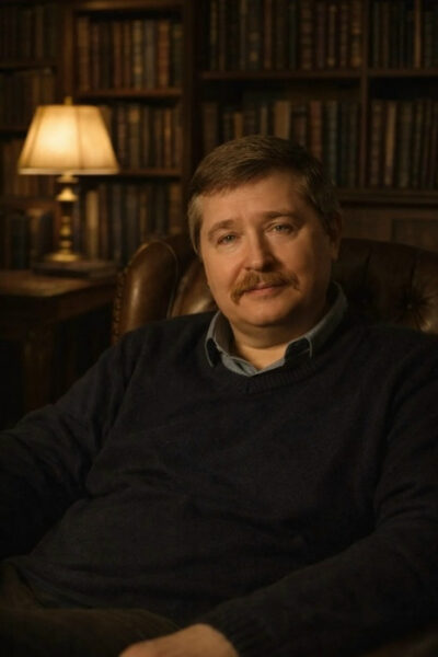 ОНИ НЕНАРОКОМ СОЗДАЛИ РАЗУМ, НО САМИ НЕ ПОНЯЛИ - КАК 5 Человек в кресле в библиотеке с лампой на фоне.